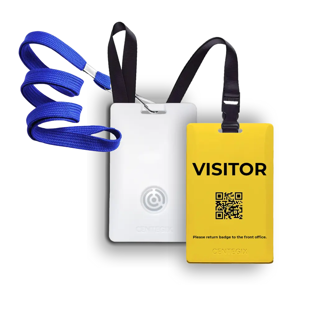 REDKOI staff and visitor safety badges with lanyards
